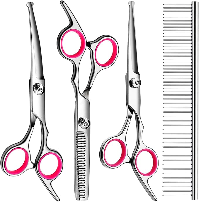 Professional Dog Grooming Scissors Kit, Titanium Coated Dog Scissors by FAIGEO