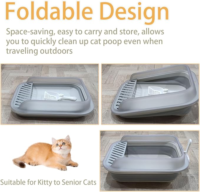 Low Entry Kitten Litter Box, Collapsible Cat Litter Box, Open Small Cat - Image 4