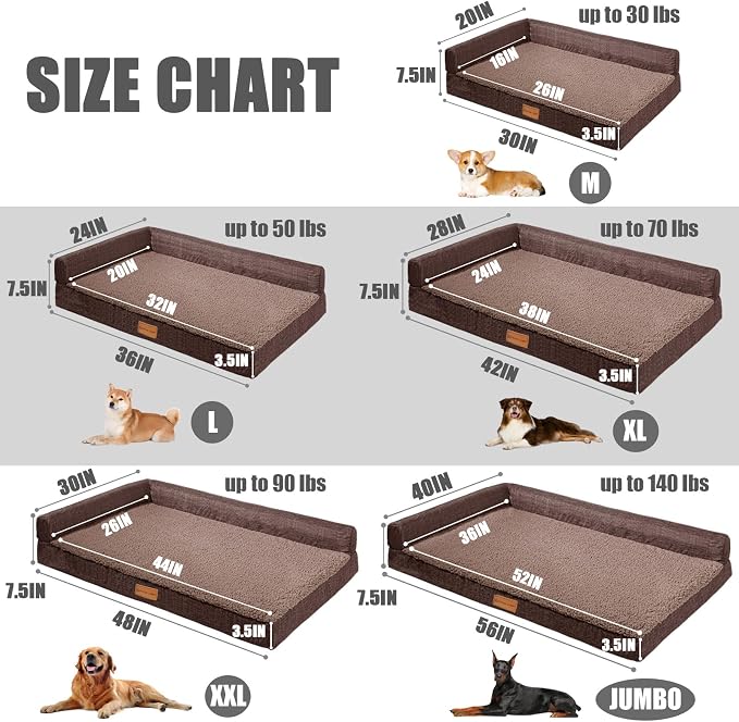 Patas Lague Orthopedic Dog Bed Medium Size Dog 30''X20'', Waterproof L Bolster - Image 5