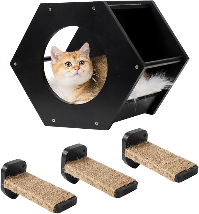 Cat Shelves with 3 Steps Scratcher Post & Hammock by CoolEx