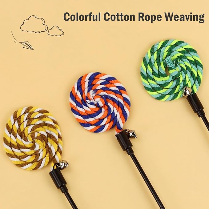 KABASI 3PCS Cat String Wand Toys, Colorful Interactive Cats Teaser Wand - Image 2