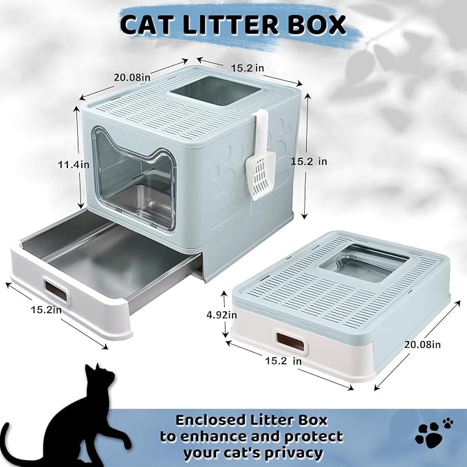 Enclosed Cat Litter Box with Lid Top Exit Covered Metal Stainless Steel Litter - Image 3