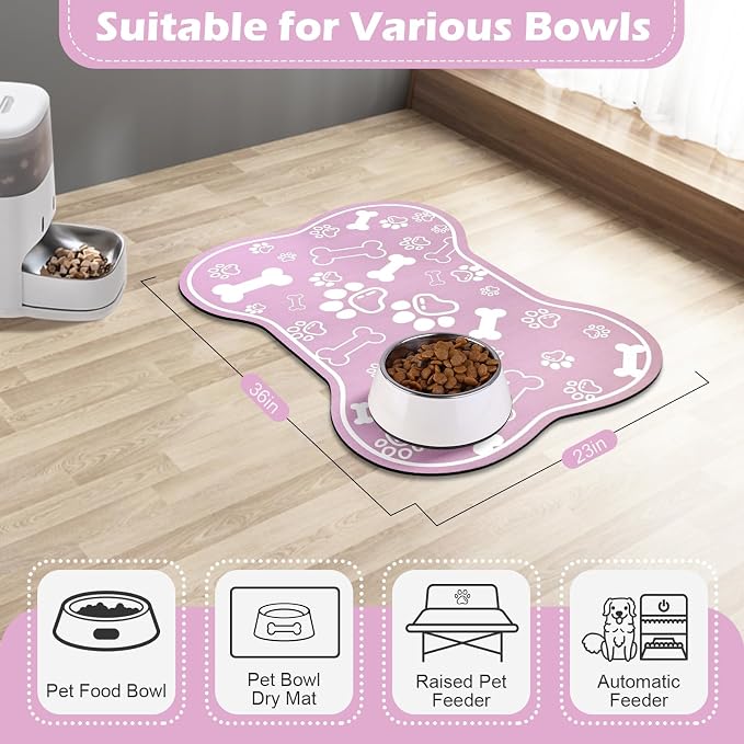 Dog Cat Mat for Food and Water, Rapid Absorbent Pet Feeding Mat, Bone Shaped - Image 7