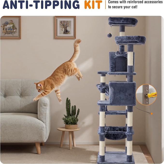 DUMOS Tall 71 inch Cat Tree Tower, Large Multi Level Cat Climbing Tower - Image 6