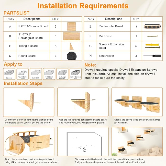 XiaZ Cat Wall Shelves, Cat Wide Climber Shelf - Image 7