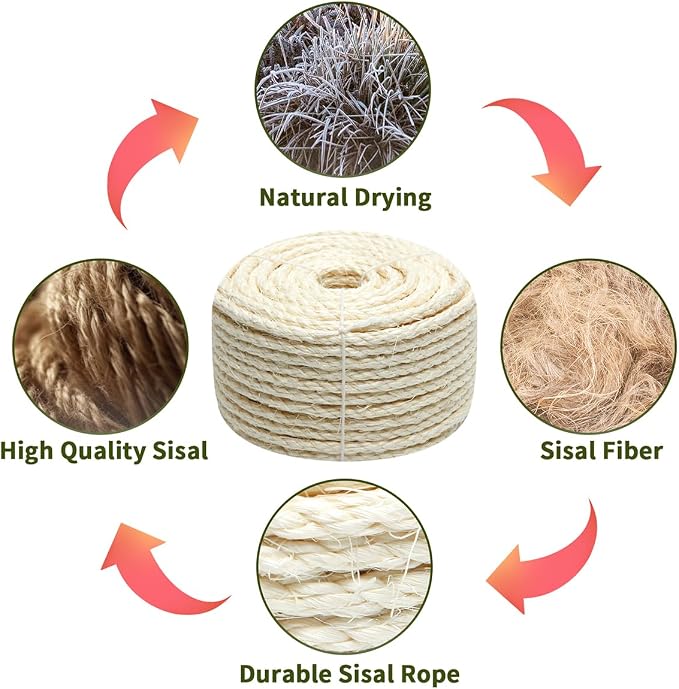 Natural Sisal Rope 1/4 Inch 6mm 164-Feet - Image 4