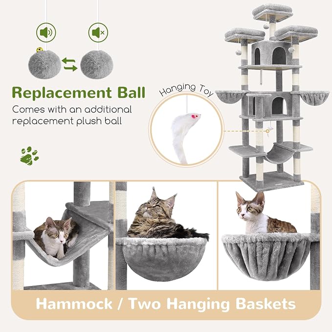 Globlazer Big Cat Tower for Indoor Cats, 80inch Cat Tower for Multiple Adult - Image 5