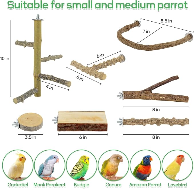 7PCS Natural Wood Bird Perches for Cage, Bird Parrot Parakeet Perch Stand - Image 6