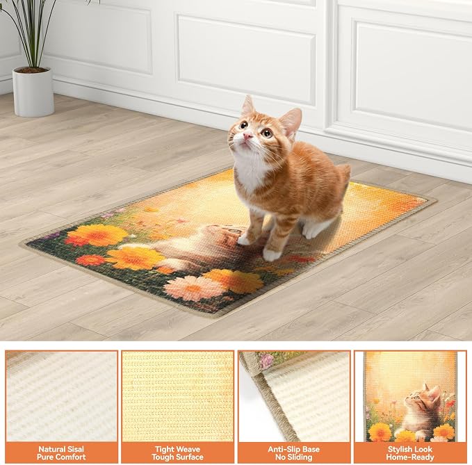 Cat Scratching Mat, 23.6 x 15.7'' Large Sisal Cat Scratch Pad - Image 7