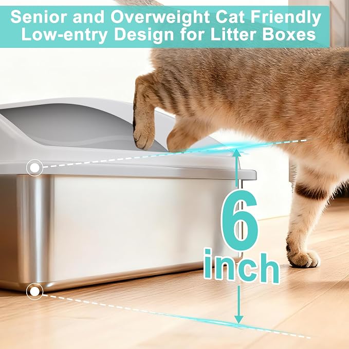 2 Pack Stainless Steel Litter Box | XL Enclosed Cat Litter Boxes - Image 3