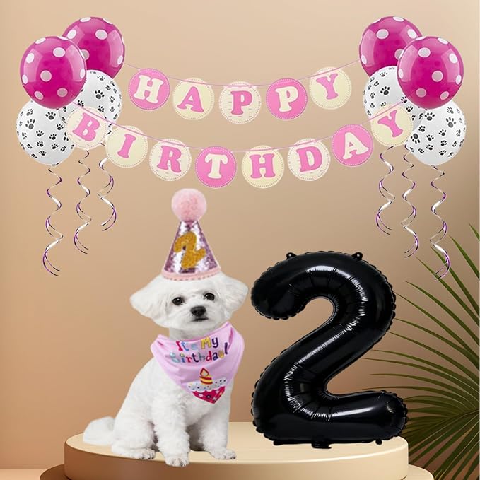 Pet Birthday Party Set, Dogs Bandana and Dog Birthday Hat - Image 5