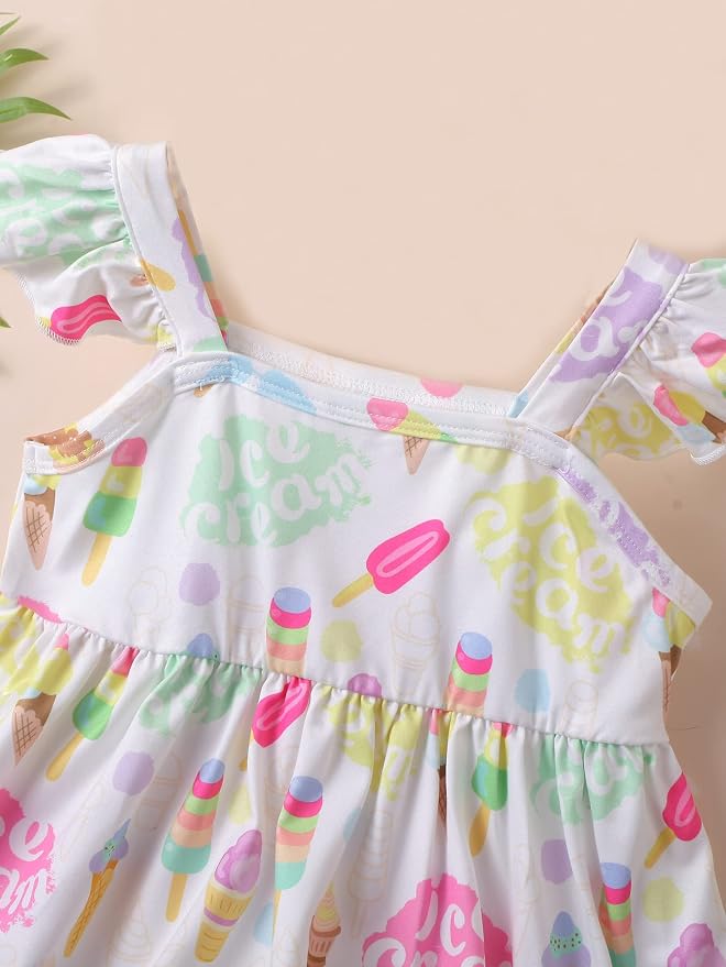Toddler Baby Girls Summer Clothes Outfits Ruffled Sleeve Dinosaur Shirt Leopard - Image 3