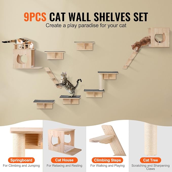 VEVOR Wall Mounted Cat Shelves, Cat Wall Shelves and Perches - Image 2