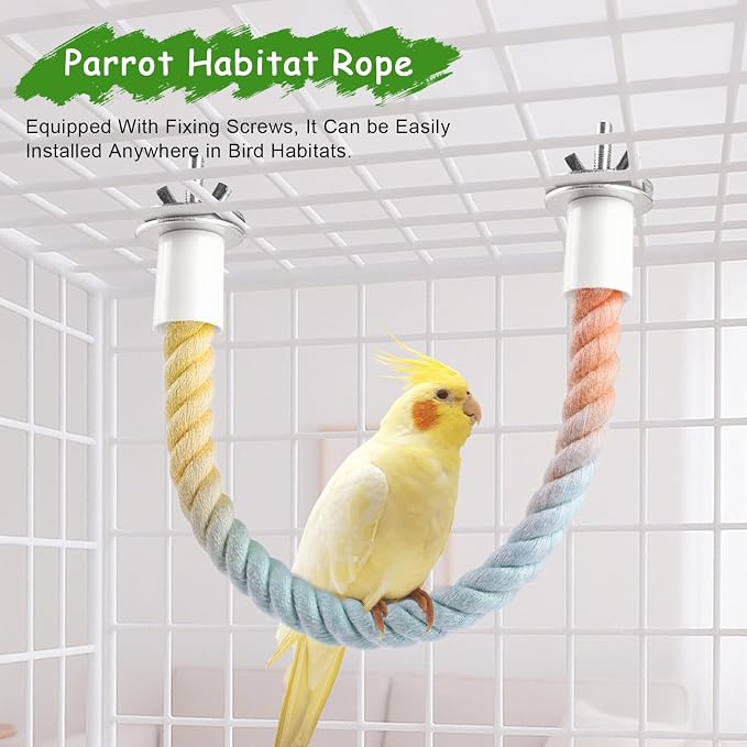 3 Pcs Bird Rope Perches Gradient Color, Bendable Parrot Bird Perch Rope Stand - Image 3