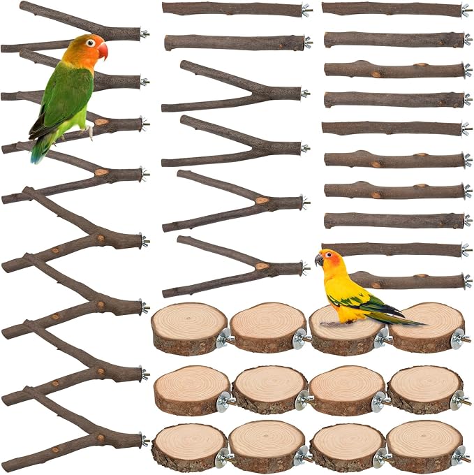 36 PCS Bird Perches Stand Toy, Natural Wood Parrot Perch Stand Bird Cage by TORINALITAL