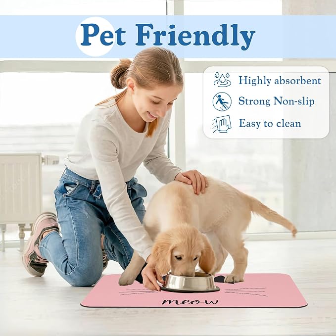 Pink Cat Dog Food Mat–Christmas Stocking Absorbent Quick Dry Feeding Placemat - Image 6
