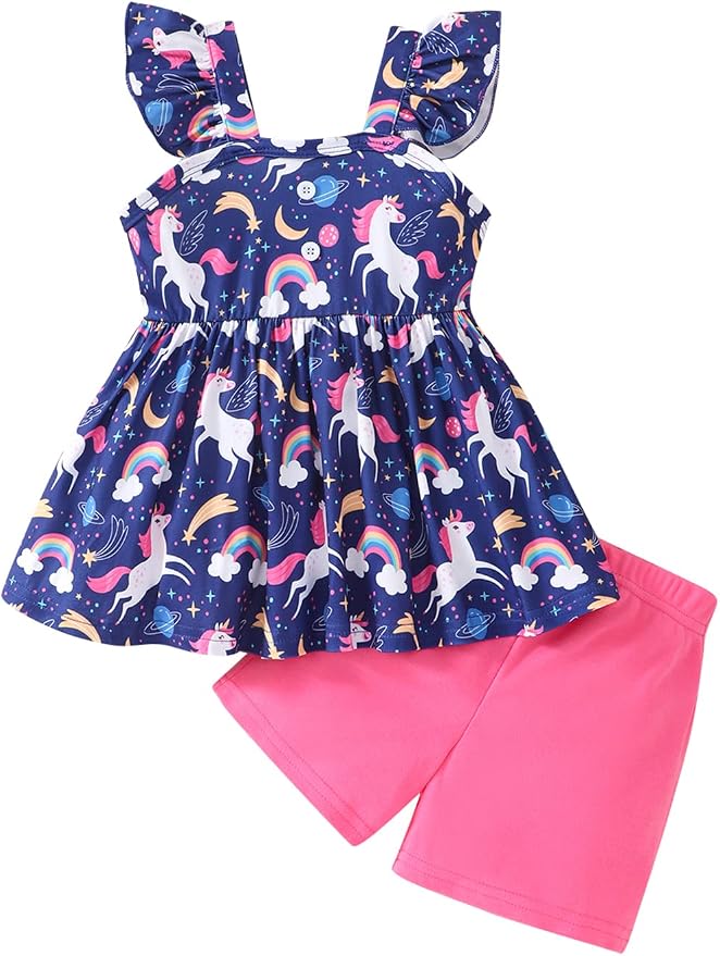Toddler Baby Girls Summer Clothes Outfits Ruffled Sleeve Dinosaur Shirt Leopard by Popshion