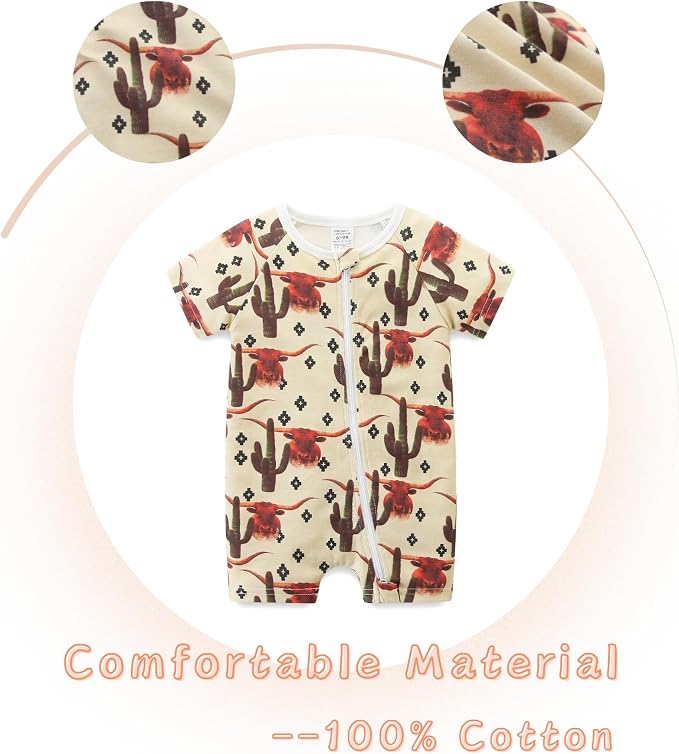Unisex Summer Trendy 2-Pack Rompers Short Sleeve Zipped Bodysuit Infant Cotton - Image 3