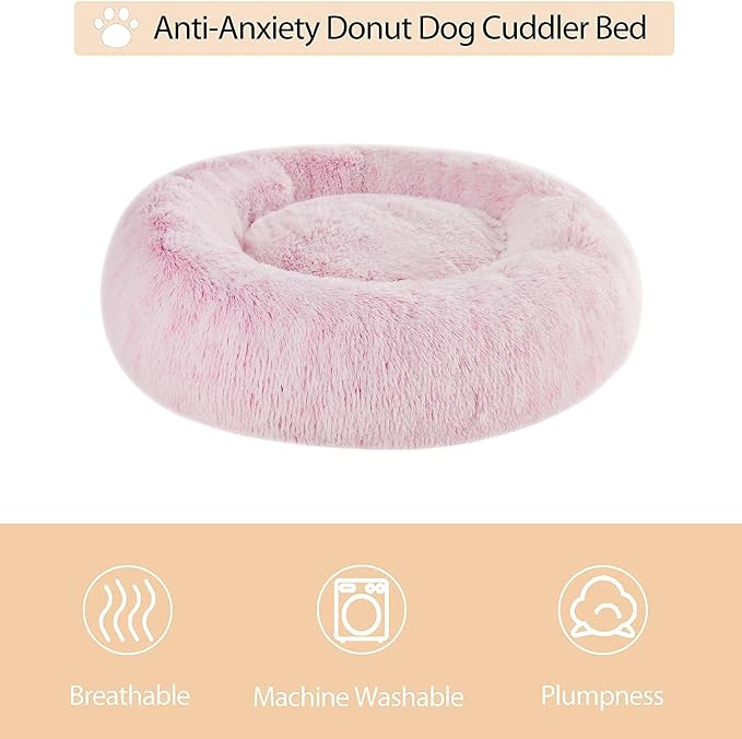 WNPETHOME Calming Dog Bed Cat Bed Donut, Faux Fur Pet Bed Self-Warming Donut - Image 3