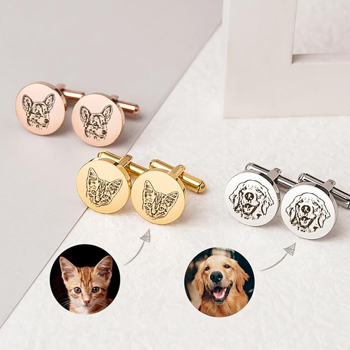 Anavia Pet Portrait & Handwriting Cufflinks Tie Clip Gift Box Set, Personalized - Image 2
