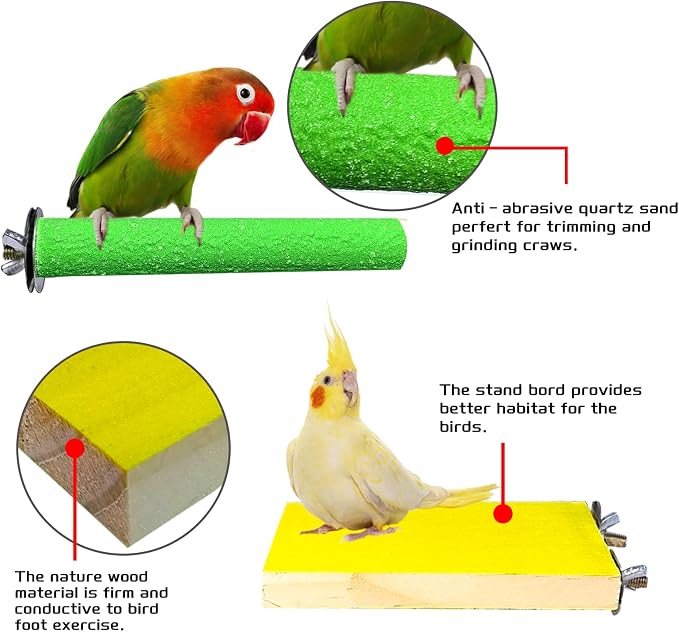 7 PCS Parrot Perch Stand Natural Wood Bird Perch Stand Platform Paw Grinding - Image 6
