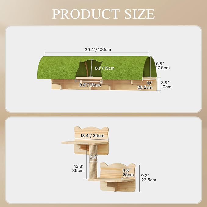 Cat Wall Shelves, 7-in-1 Solid Wood Wall-Mounted Cats Furniture Set - Image 2