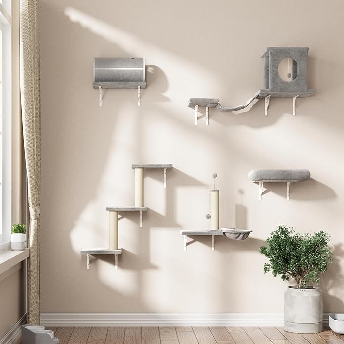 NUNU LAB Cat Wall Shelves Set, Scratching Post, Wall Shelves by NUNULAB