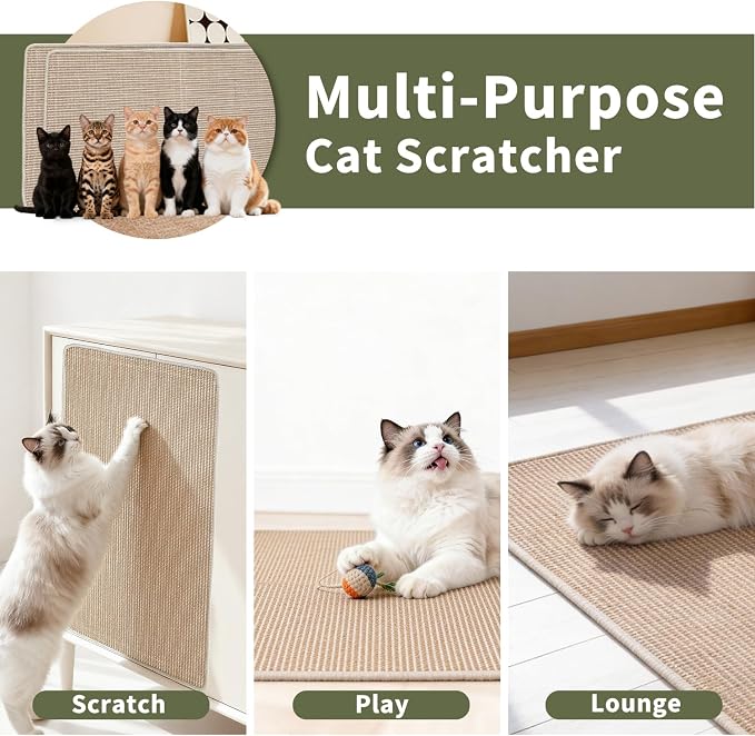 Cat Scratcher Mat, 39.3"x 23.6" Natural Sisal Cat Scratch Mat - Image 5