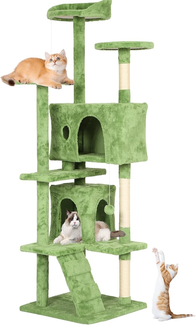 BestPet | 70" Cat Tree Tower | Green | Sturdy, Hanging Cat Toys, Observation by BestPet
