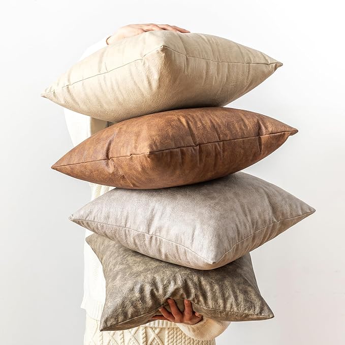 Pack of 2 Leather Throw Pillow Covers, Modern Boho Decorative Thickened - Image 3