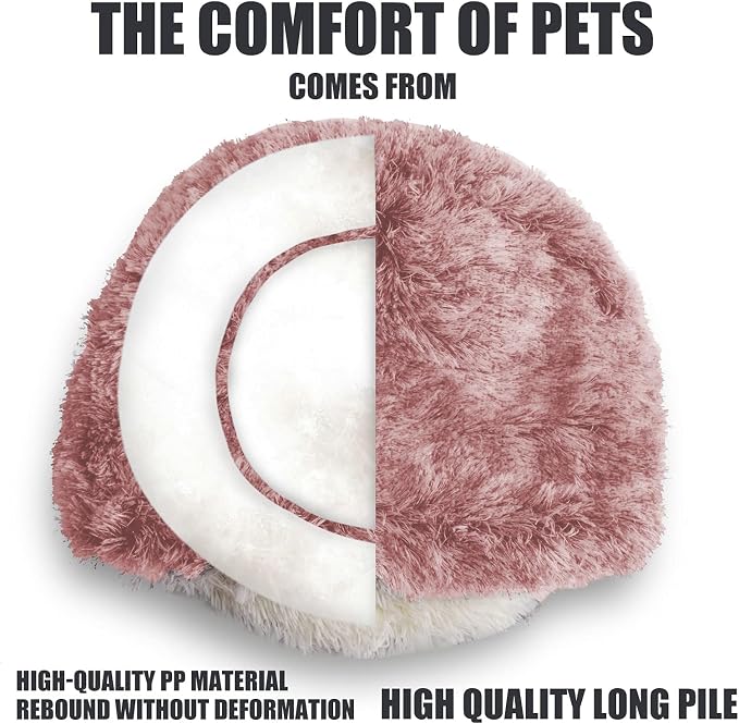 ShinHye Cat Bed Round Plush Fluffy Hooded Cat Bed Cave, Cozy - Image 6
