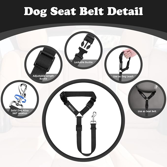 BWOGUE Pet Dog Cat Seat Belts, Car Headrest Restraint Adjustable Safety Leads - Image 3