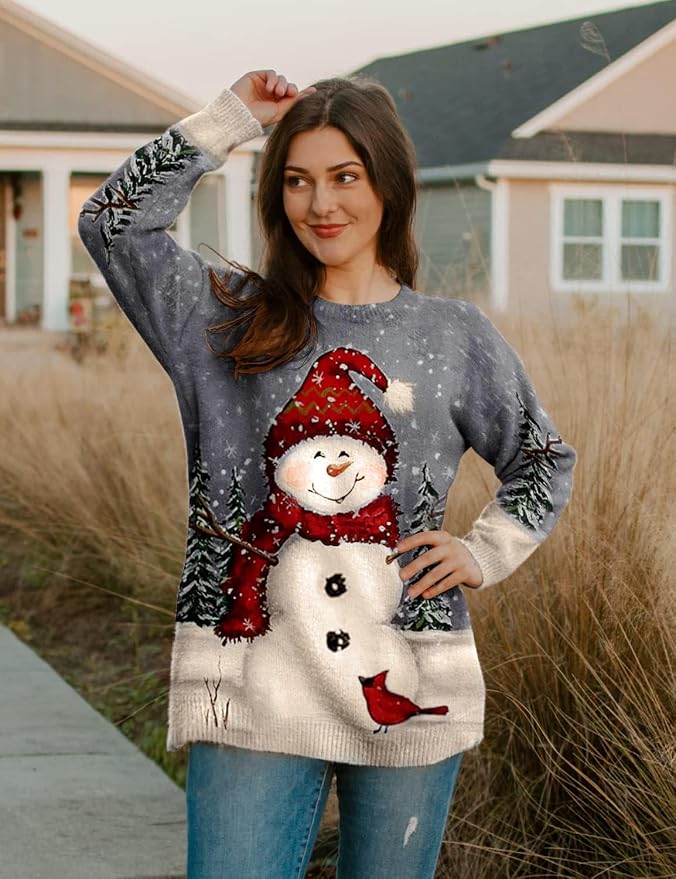 YESNO Women Christmas Sweater Graphic Printed Oversized Pullover Sweaters - Image 4