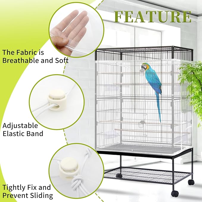 Daoeny Bird Cage Seed Catcher, Large Bird Cage Cover, Adjustable Soft Airy - Image 4