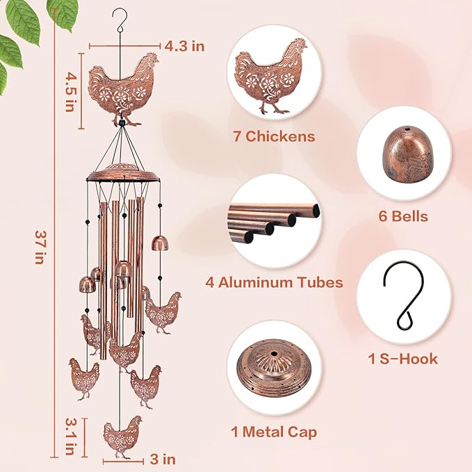 Chicken Wind Chimes for Outside, Chicken Gifts for Women/Men/Sympathy/Memorial - Image 4