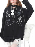 Womens Y2K Zip Up Cute Graphic Hoodies Cat Ears Casual Cartoon Harajuku Kawaii by WelcometoDynict