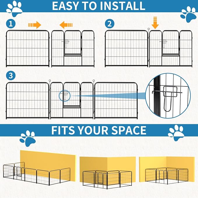 NEWBULIG Dog Playpen 8 Panels 24" Height Foldable Heavy Duty Metal Dog Exercise - Image 2