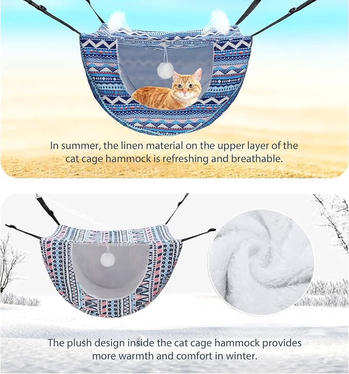 Unittype 2 Pieces Cat Cage Hammock Hanging Pet Bed Double Layer Soft Plush - Image 5