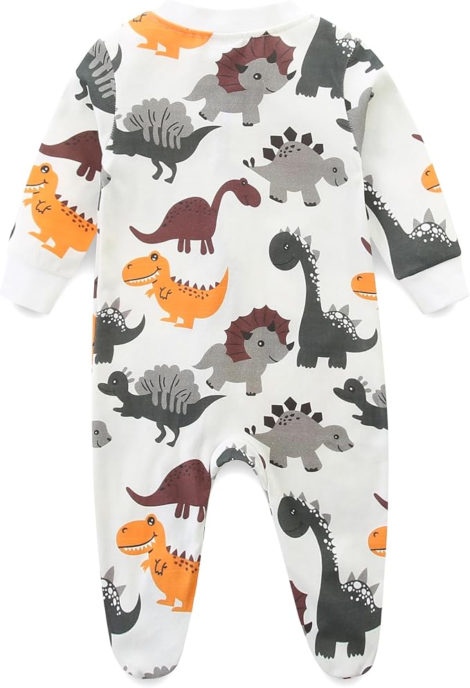 Neutral Baby Clothes Boy Girl Footed Cotton Long Sleeve Double Zipper Onesie - Image 2
