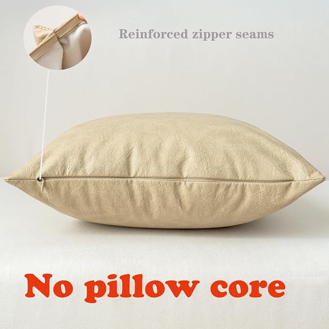 Pack of 2 Oversized Leather Pillow Cover Neutral Decorative, - Image 2