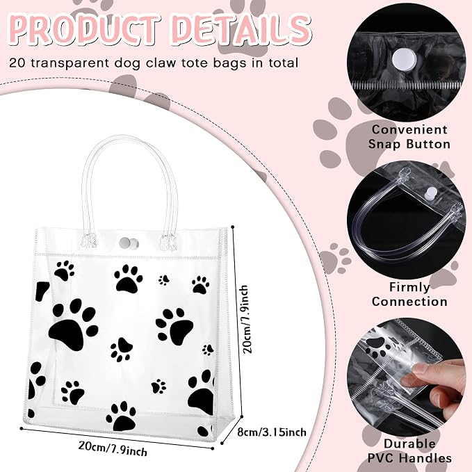 Teling 20 Packs Dog Paw Clear PVC Gift Bags - Image 2