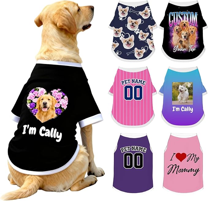 Custom Dog Shirt with Name Photo Text Logo Personalized Dog Pullover Shirts by Unknown