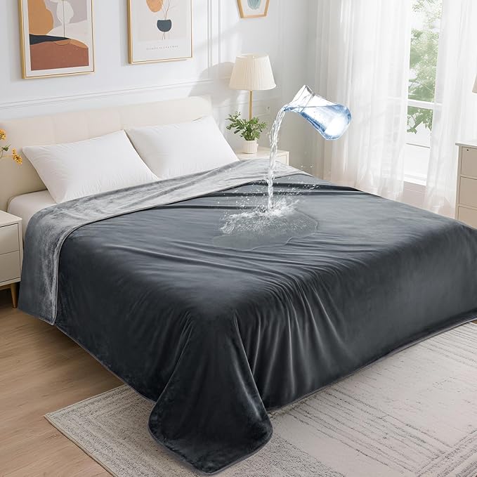 LOOBANI Waterproof Blanket for Bed: Reversible Soft Flannel Queen Bed Blanket by LOOBANI