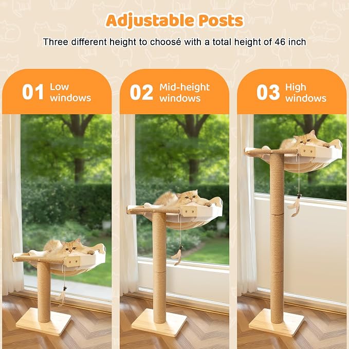 Cat Window Perch with Scratching Post, Bird Watching, Supports 45 lbs - Image 8