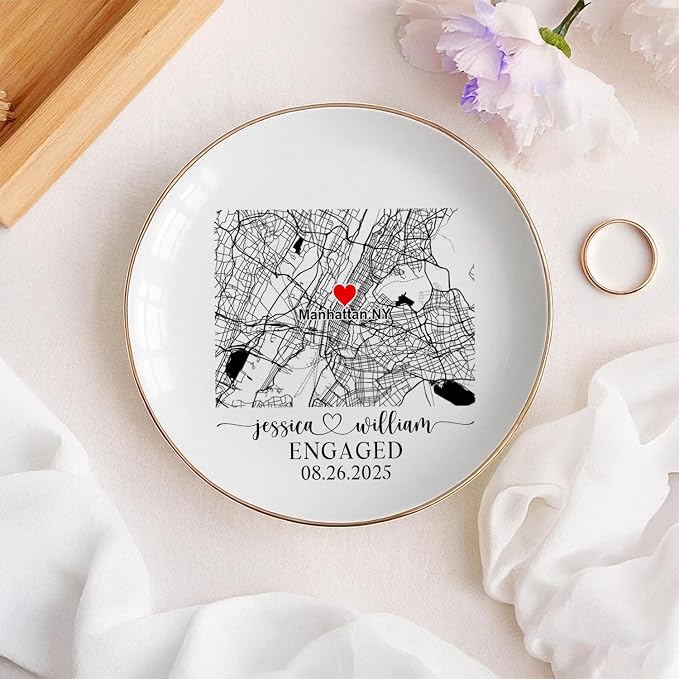 Custom Location Map Engaged Ring Dish Engagement Gift, Jewelry Tray Gifts - Image 5
