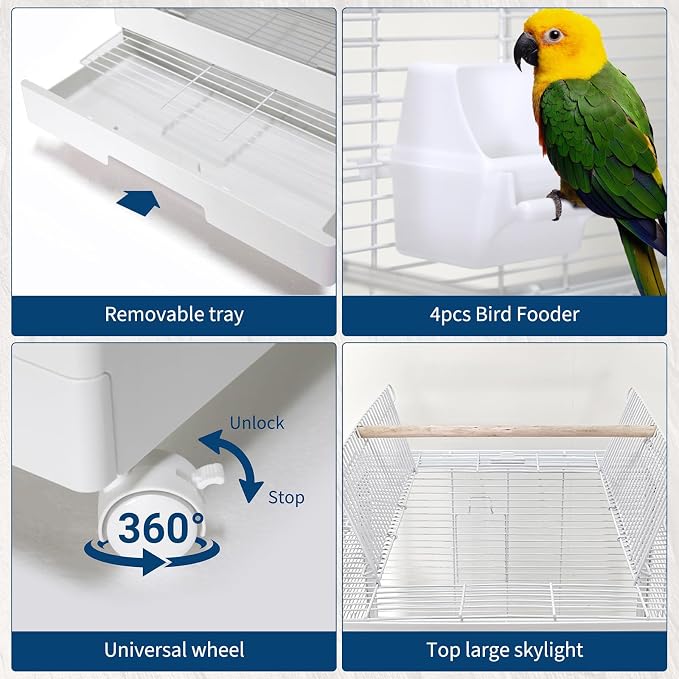 Garvee Small Bird Cage with Playground Stand, 44in White Travel Bird Cage - Image 6