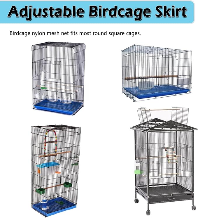 ASOCEA Large Bird Cage Seed Cather, Bird Cage Cover Adjustable Soft Airy Skirt - Image 5