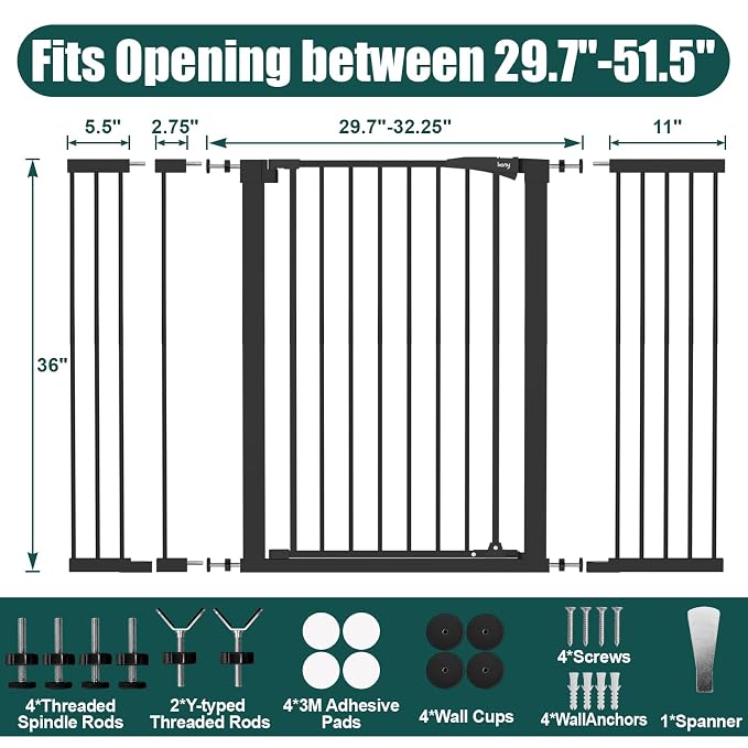 keny 36" Extra Tall Baby Gate for Stairs, 29.7-51.5" Adjustable Width Auto - Image 6