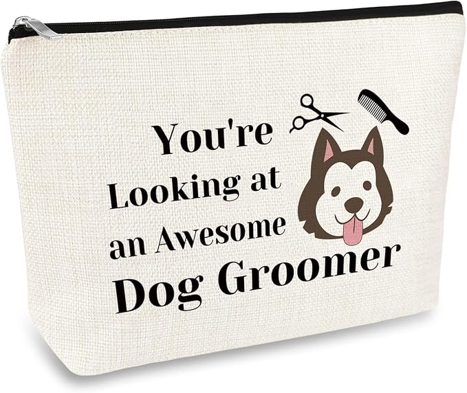 Dog Groomer Gift for Women Makeup Bag Pet Grooming Present Cosmetic Bag Dogs by Mikela
