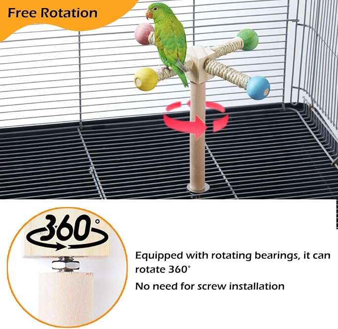 Bird Stand Perch Toy, Interactive Spinning Parakeet Toys, Wooden Exercise Wheel - Image 2